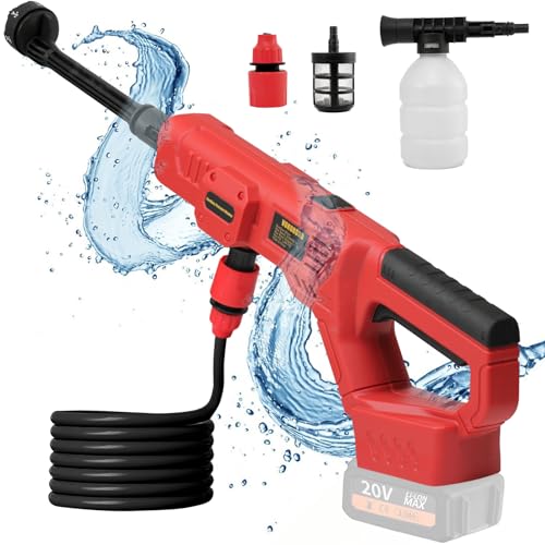 Cordless Cleaner Tool for Milwaukee M18 Battery, Portable Handheld Car Cleaner 1000PSI with 6-in-1 Nozzle & 16.5FT Drain Hose for Patio Car Floor Fence Deck Indoor(Battery Not Included) - color: Red