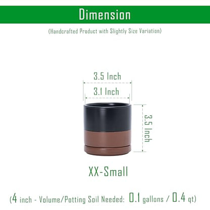 D'vine Dev 2-Pack Ceramic Pots with Saucers, Black/Tan, 3.5 in, 94-V-A-7 - color: Black/Speckled Tan, size: 3.5 Inch