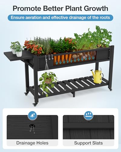 YEFU Raised Garden Bed with Legs, HIPS, Waterproof, 57x18x30in, Black - color: Black, size: All-in-One Rolling Planter(1PC)