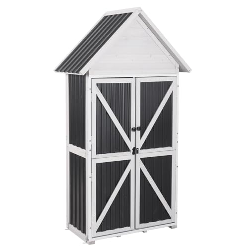 Outdoor Storage Shed Cabinet Strong Iron Frame Surrounding Garden Tool Storage with Adjustable Shelfs,Large Space - size: 30"W Dark Brown