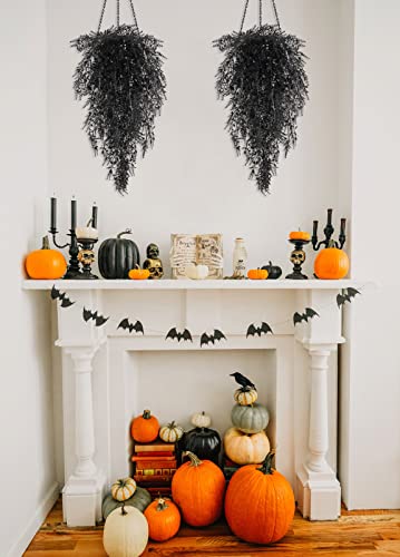 RECUTMS 4Pcs Black Artificial Hanging Lavender Fake Plants Gothic Halloween - color: Black