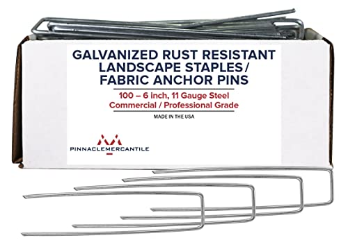 Pinnacle Mercantile Garden Stakes 6 Inch 11 Gauge Galvanized Steel Landscape Staples, Heavy Duty Landscape Fabric Stakes 200 Pack for Weed Barrier, Sod, Edging, Fencing and Drip Irrigation Made in USA - size: 11 gauge - 6 inch