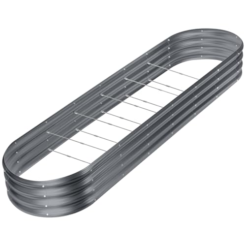 Land Guard 8×2×1ft Galvanized Raised Garden Bed Kit, 108 Gallon Capacity Raised Garden Boxes Outdoor, Oval Metal Raised Garden Beds for Vegetables, Modern Grey(with 10 Connecting rods) - color: Modern Grey, size: 8x2x1ft