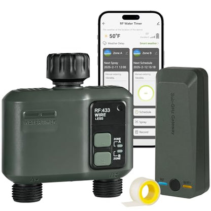 WiFi Water Timer for Garden Hose, Sprinkler Timer 2 Zone, Smart Lawn Watering System with WiFi Irrigation Controller, Voice Control, Automatic Irrigation/Rain Delay/Manual Watering D32WT06 - style: 2 ZONE
