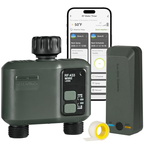 WiFi Water Timer for Garden Hose, Sprinkler Timer 2 Zone, Smart Lawn Watering System with WiFi Irrigation Controller, Voice Control, Automatic Irrigation/Rain Delay/Manual Watering D32WT06 - style: 2 ZONE