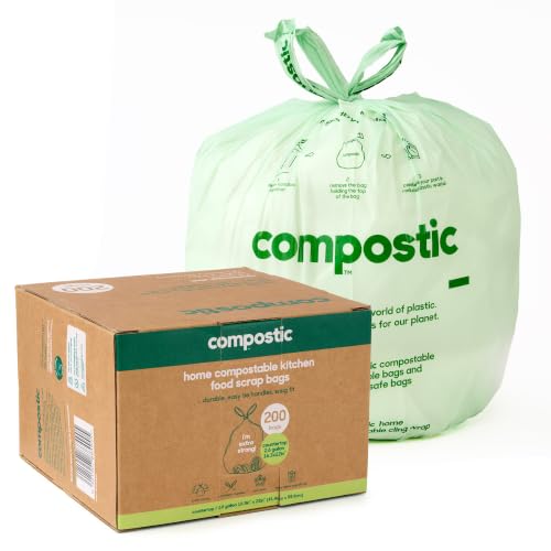 Compostic Compostable Trash Bags, 2.6 Gallon Bathroom Bin, 200 Ct - size: 200 Count (Pack of 1), style: Small 2.6 Gallon