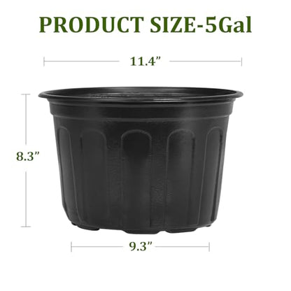 OUPSAUI 2/3/5 Gallon Pots for Plants,Flexible Gallon Plastic Nursery Pots with Drainage Holes, Plastic Pots for Outdoor Plants (5Gal-12pcs) - size: 5Gal-12pcs