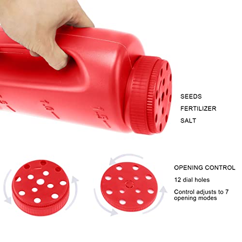 VBESTLIFE 1.5L Handheld Spreader, Handheld Fertilizer Spreader, Plastic Hand Held Grass Seed Spreader, Mini Crop Spreading Salt Sowing Pot, ABS Material, Salt Spreader for Snow Ice (Red)