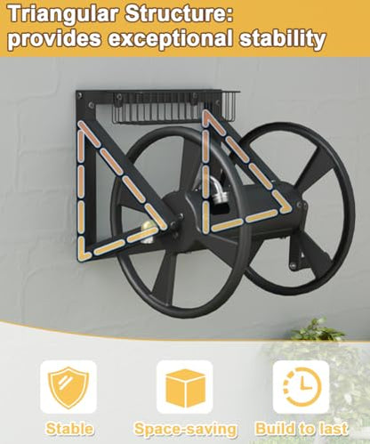 Artigarden Triangle Wall Mounted Garden Hose Reel Outdoor Hose Holder Black - color: Black