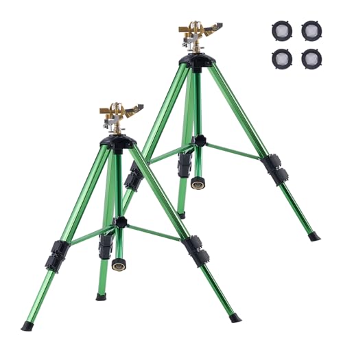 VEVOR Impact Sprinkler on Tripod Base, 2 Packs, Heavy Duty Tripod Sprinklers with Brass Head & 3/4" NH Connector, 360 Degree Large Area Irrigation Sprinkler, Adjustable Heights for Yard - size: 37", style: 2PC