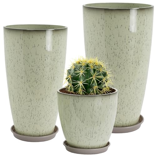 Neoaider Set of 3 Tall Planter, 24/21/12in Large Plastic Planter, DripGlaze - color: Drip Glaze