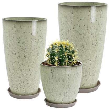 Neoaider Set of 3 Tall Planter, 24/21/12in Large Plastic Planter, DripGlaze - color: Drip Glaze