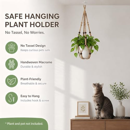 Macrame Plant Hanger Indoor, 23" No Tassel Hanging Plant Holder, Sturdy Flower Pot Holder with Hooks - Brown (Pot NOT Included) - color: Brown, size: 23"-1pc