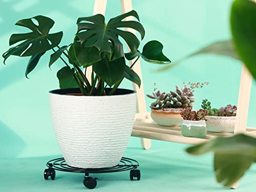 8 Packs Large Metal Plant Caddy with Wheels 14" Rolling Plant Stands Heavy-duty Wrought Iron Plant Roller Base Pot Movers Plant Saucer on Wheels Black - color: Black, size: 14"/ 8 packs