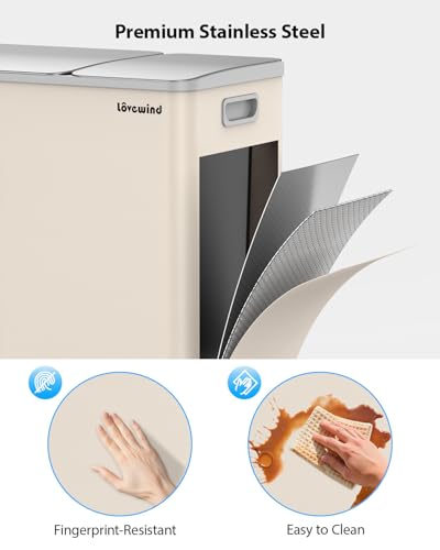 Lovewind Dual Trash Can, 14 + 6 Gallon Garbage Can for Kitchen Dual Compartment Recycling Kitchen Step Trash Bin, Stainless Steel Trash and Recycle Bin Combo with Soft-Close Lid, Apricot - color: Apricot, size: 14 + 6 Gallon