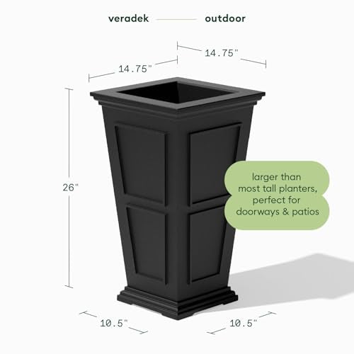 Veradek Brixton Series Planter - Tall Outdoor Planter with Shelf - color: Black, size: 26 inch