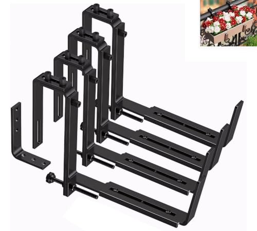 Y&M 4 Pack Window Box Brackets, Adjustable Railing Planter Box Brackets - size: 4p