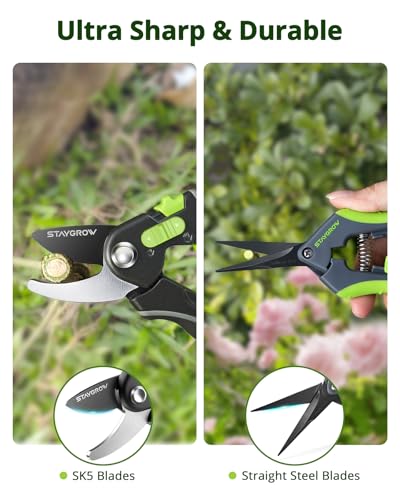 Gardening Scissors, Sharp Plant Trimming Scissors 2 Pack - size: 6.5 Inch Straight & 8.5" Bypass