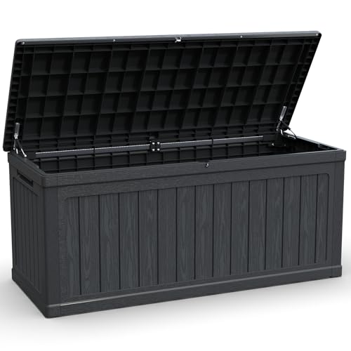 260 Gallon Black Resin Outdoor Storage Deck Box, XXL Bench Utility Box - color: Black-A