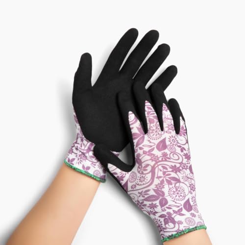 Garden Gloves 6-pack Womens Ladies Lightweight Floral Gloves with Nitrile Grip for Gardening Landscaping Weeding Work Gloves - size: Large