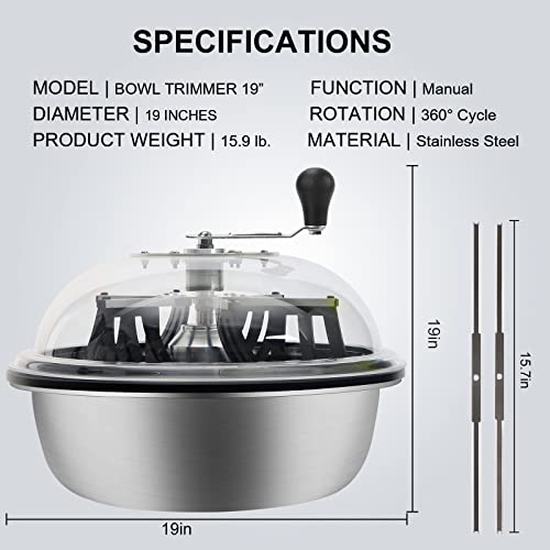 19 inch Bud Leaf Bowl Trimmer, Bud Bowl Trimmer with Switchable Stainless Steel Blades & Clear Visibility Dome, Hand Twist Spin Cutting Bud Trimmer for Buds, Flowers, Hydroponics Plants - size: 19"