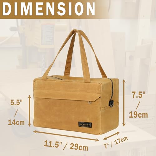 Canvas Tool Organizer, Heavy Duty 16oz Waxed Canvas Garden Hand Tools Bag - with Hidden Zipper Pocket & Large Storage Capacity, Tool Carrier for Gardening Carpentry Tools | 11.5" x 7" x 7.5" - color: Khaki, size: S