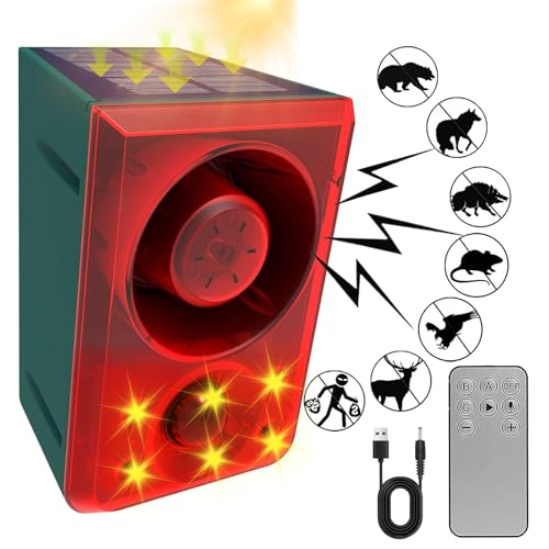 ChunHee Solar Outdoor Motion Sensor Alarm Dog Barking Gunshot Sound 130dB - color: Red-1pack