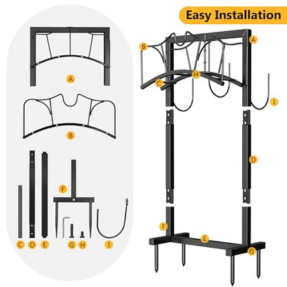 Garden Hose Holder Holds 2 x 150FT Hoses, Freestanding Hose Holder with 4 Spikes, Rustproof Water Hose Holder Storage for Outside Yard Lawn Farm