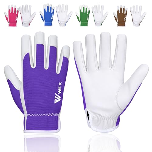 Work Gloves Gardening Breathable Rigger Palm Gardening Gloves Ladies Mens Gripper Utility Leather Thorn Proof - color: Purple, size: Large