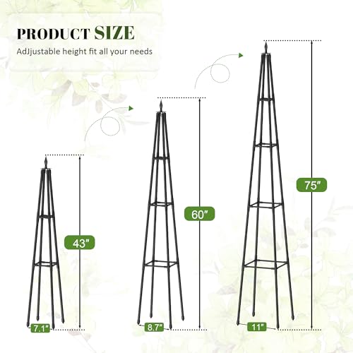 Alisisfores 6 FT Obelisk Trellis for Climbing Plants, Black - size: 6 Ft