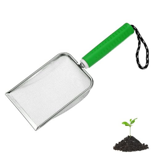 M METERXITY 1-Pack Gardening Soil Sifter, 1.5 mm Mesh Stainless Steel Portable Gardening Sifter with Soft Handle for Sand/Dirt/Rock Compost [White, Green] - color: White, Green, size: 1.5X1.5mm