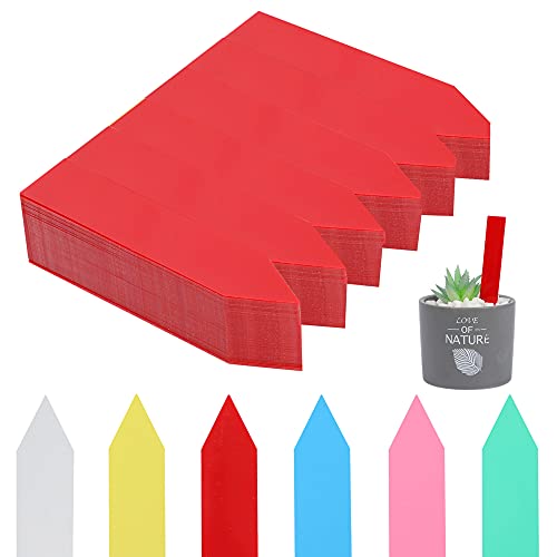600 Pcs 4" Plant Labels Plastic Waterproof Plant Tags Seed Pot Marker Nursery Garden Seed Stake Tags Plant Classification Sorting Sign Flower Mark (Red) - color: Red