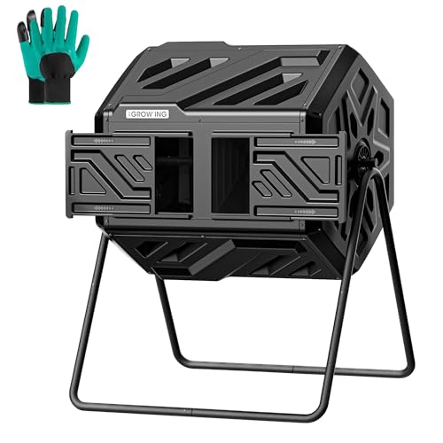THE Growing 43 Gal Outdoor Compost Bin Tumbler for Backyard Garden, Black - color: Black