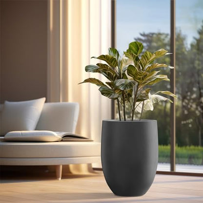 Kante Black Concrete Planter 21.7" Tall All-Weather Round Large Pot - color: Burnished Black