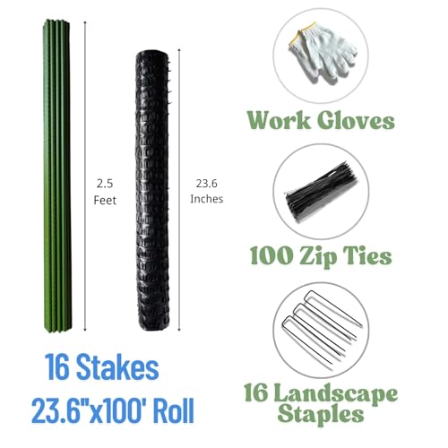 PotatoLife 23.6" x 100',Black,Plastic Construction Fence with Stakes - color: Black, size: 23.6'' x 100'