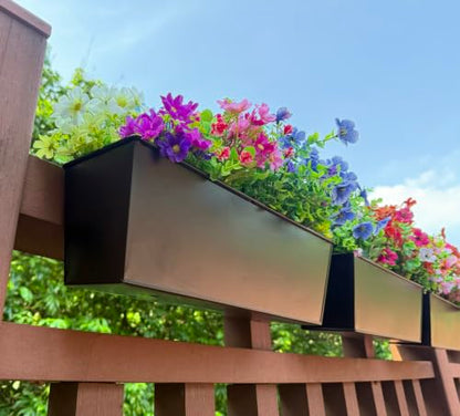 Metal Railing Planter, 16 Inch Rectangular Window Box with Adjustable Brackets, Drainage Holes, for Balcony Deck, 4 Pack (Black, Rectangular) - color: Black
