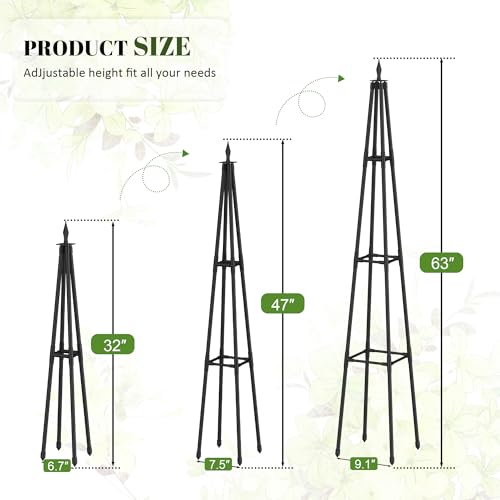 Alisisfores 5.2 FT Obelisk Trellis for Climbing Plants, Black - size: 5.2 Ft