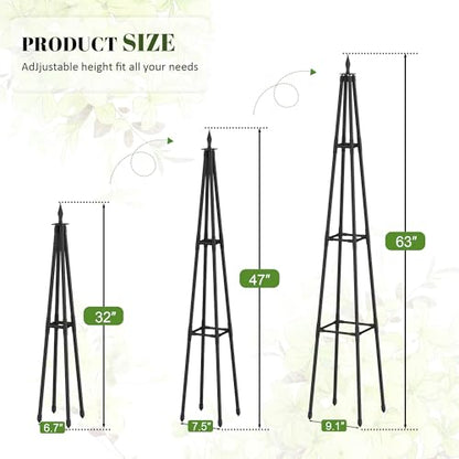 Alisisfores 5.2 FT Obelisk Trellis for Climbing Plants, Black - size: 5.2 Ft