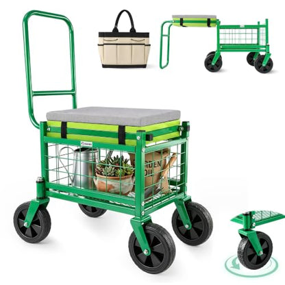Saker Rolling Garden Work Seat with Wheels, 500 LB Heavy Duty Garden Cart - color: Luxury Version