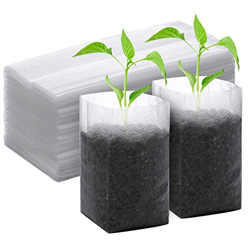 GREANER 100PCS Biodegradable Plant Bags, 5.9x6.3 inches Non Woven Seedling Bags for Planting, Garden Seed Starters Pouchs for Vegetables, Flowers, Indoors and Outdoor Use - size: 5.9"x6.3"/100pcs