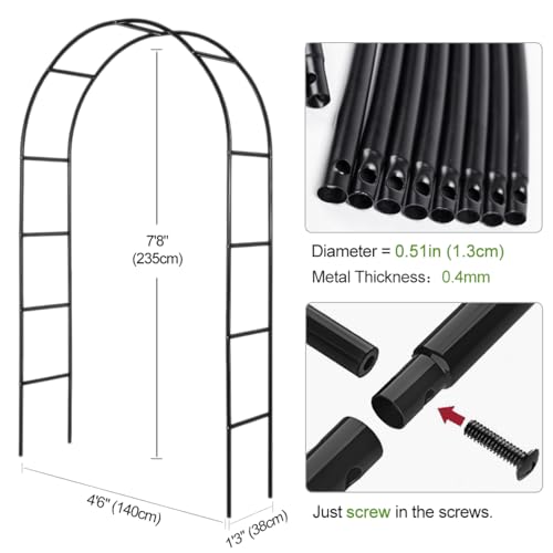 Galvanized Metal Arbor,4.6 Feet Wide x7.6 Feet High Heavy Duty Garden Arch Trellis, Rust-Resistant Metal Arbor for Climbing Plants Roses Vines, Outdoor Wedding Bridal Party Decoration Archway
