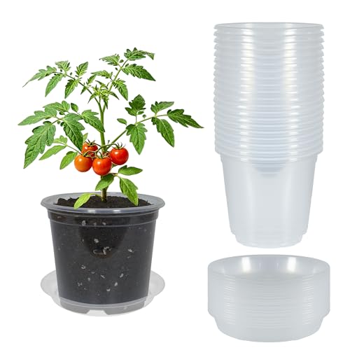 20 Pack 7 Inch Nursery Pots with Drainage and 20 Pack Plant Saucers, Plant Pots for Plants Transparent Flower Potting Containers for Plants Clear Seeding Starter Pot (Clear, 7 Inch) - color: Clear, size: 7 Inch