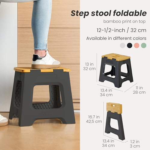 Vigar Compact Folding Step Stool, 12-1/2 in, Black Bamboo Print - color: Black Bamboo Print, size: 12-1/2-Inches