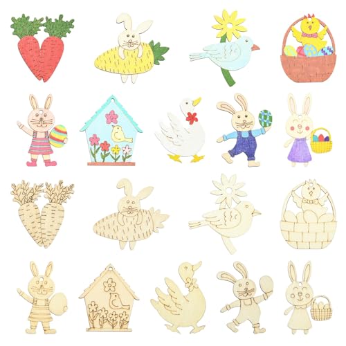 Ipotkitt 100pcs Random Styles Wood Easter Charms Big Animal Rabbit Flower Wood Slices Carrot Spring Theme Wooden Ornaments for Painting DIY Art Crafts Home Garden Decorations - color: Wood Easter Charms_100pcs