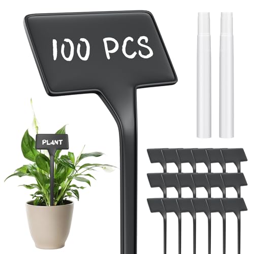 Yinkin 100 Pcs Large Plant Label Signs 11.8 Inch Plant Markers Plastic Garden Label Stakes Waterproof T Type Tags Nursery Garden Signs with Marker Pen for Flower Herb Pot(Black) - color: Black