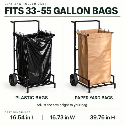 Leaf Bag Holder Cart with Wheels, 2-in-1 Heavy Duty Hand Truck