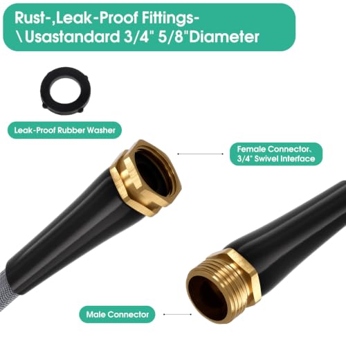 Garden Hose 100 FT, Non-Expanding Water Hose, Flexible, Burst Resistant, Kink Free & Lightweight, High-Pressure Garden Hose All-Weather Outdoor Hose for Lawn, Garden & Washing - size: 100ft