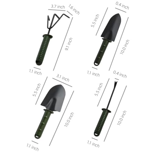 Zvsgej 4-in-1 Garden Tool Set, Army Green Hand Tools with Shovel, Trowel, Rake & Cultivator for Planting, Weeding & Soil