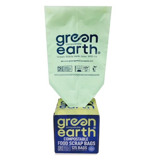 Green Earth Compostable Bags for Countertop Compost Bins, 1.2 Gallon (4.5L), Extra Thick 0.68 Mil, Leak-Proof & Odor Control, 125-Count, ASTM D6400, BPI (US) & OK Compost Home (EU) Certified - size: 125 Count (Pack of 1), style: 1.2 Gallon