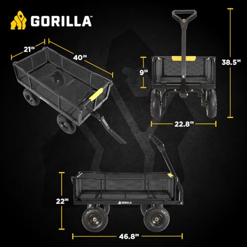 Gorilla Carts Steel Utility Cart, 900 lb. Capacity, 4 Cu Ft, Black